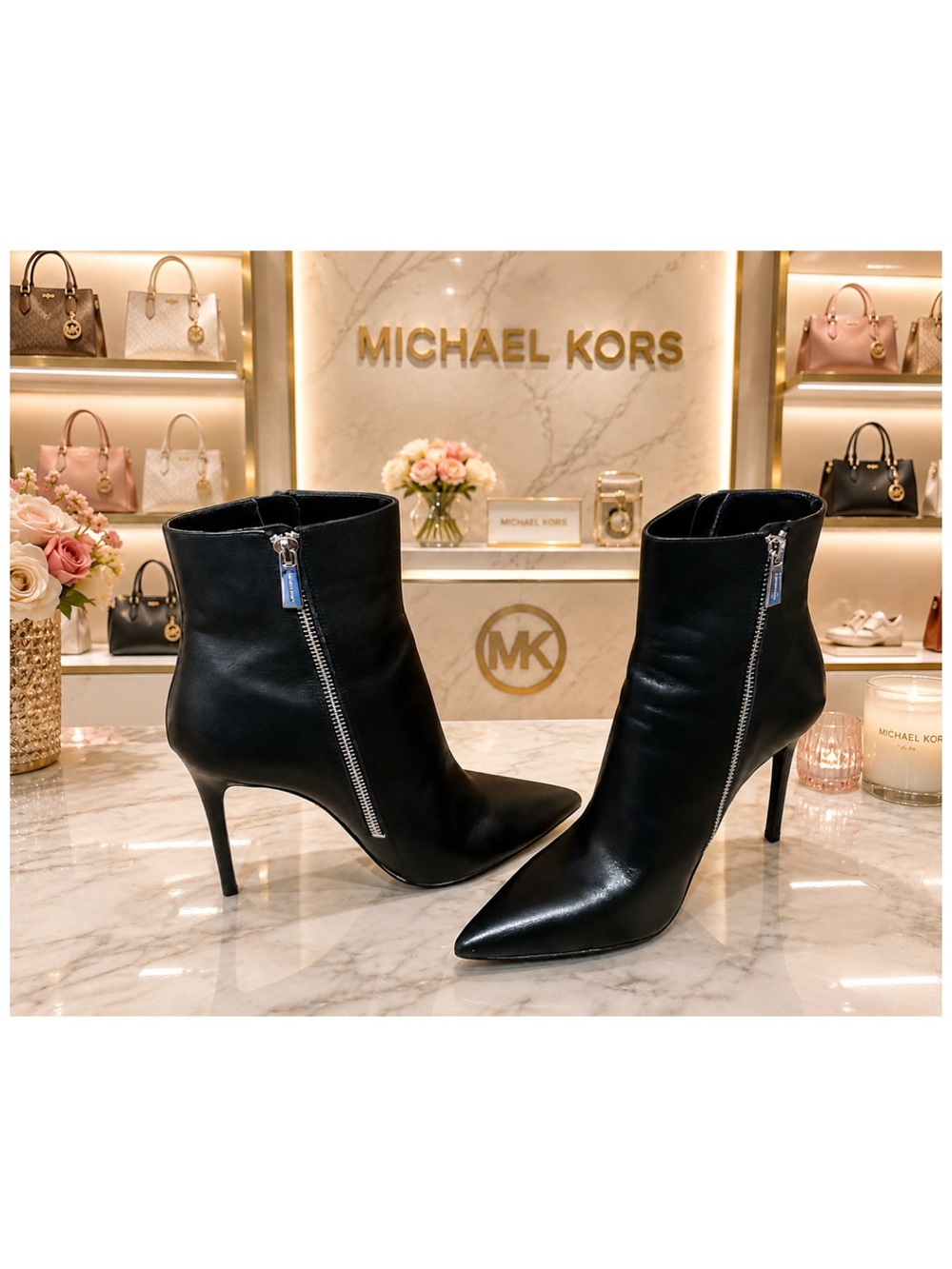 Michael Kors. Keke Black Leather Dress Booties. Size 8.5.